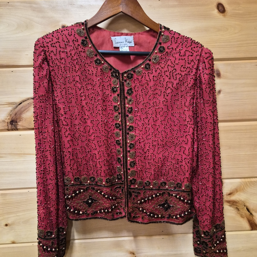 XL Laurence Kazar NEW York Red Silk Jacket